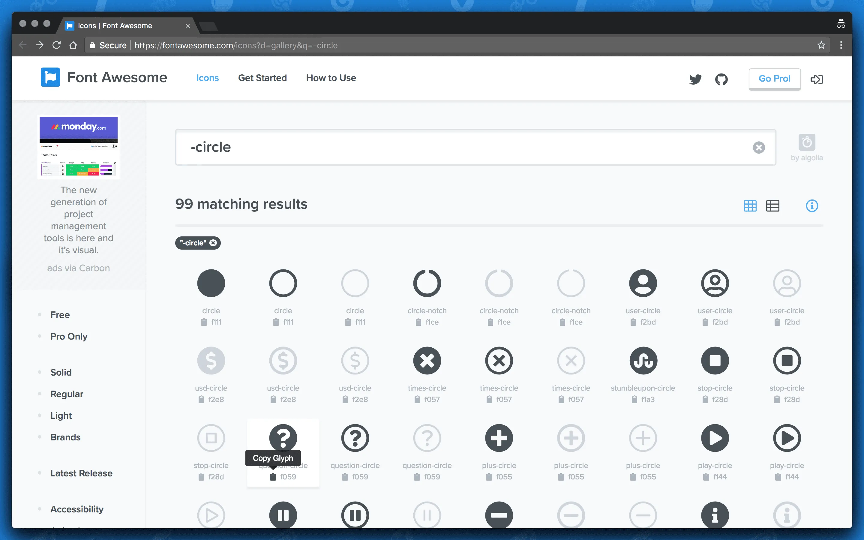 Turn on cheatsheet details and select the clipboard under any icon in our gallery listing