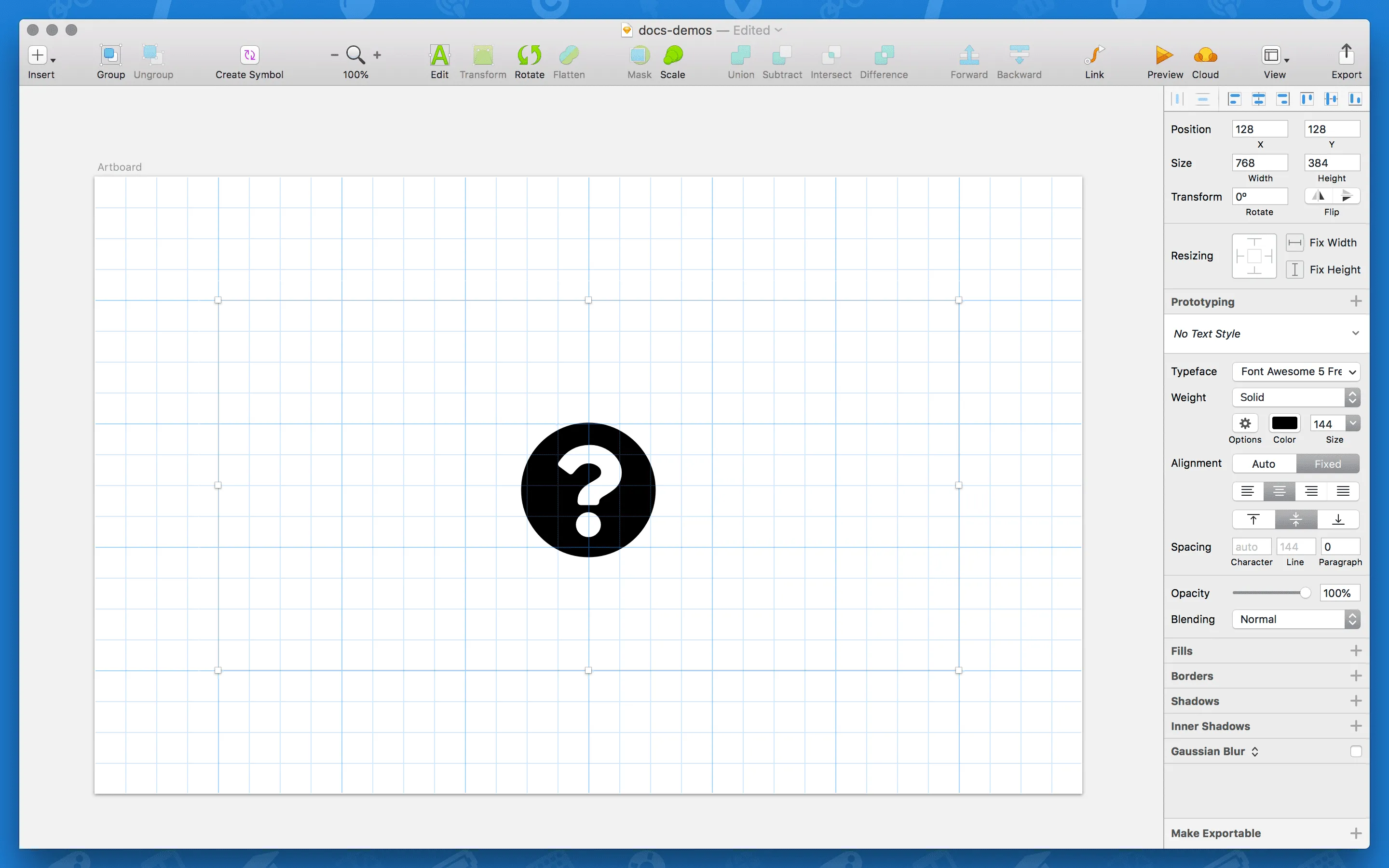 question-circle typed into the text layer renders the icon